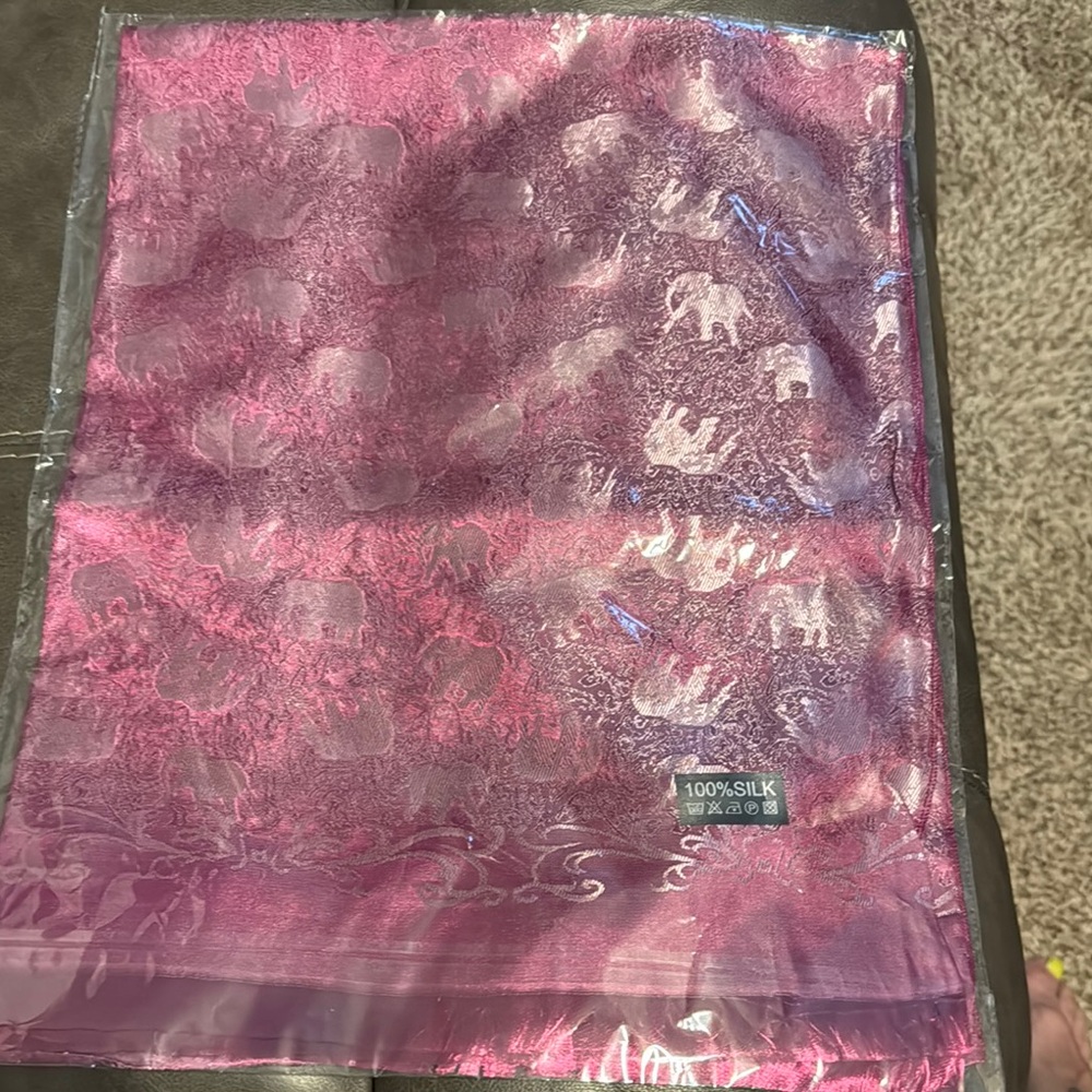 Pink Silk Scarf with Elephant Pattern